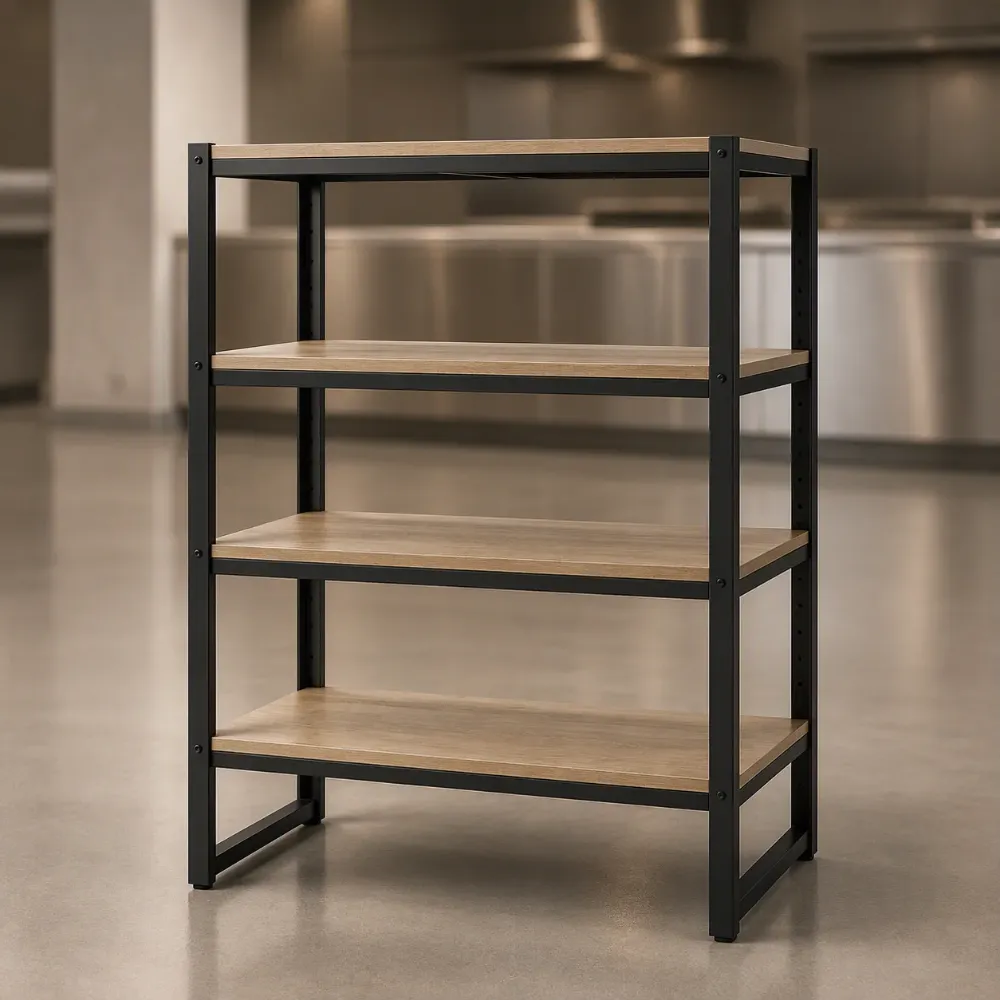 4‑Tier Canteen Kitchen Storage Rack with Metal Frame